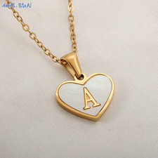 Stainless Steel Heart Initial Necklace for Women Girls Gold Plated A-Z 26 Letter