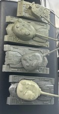 Lot of 4 Unbranded Plastic Green Toy Army Tanks. A Jet, Helicopter, Raft, Misc.
