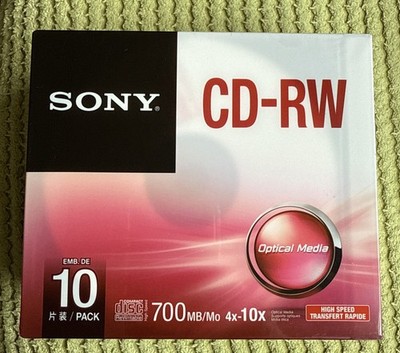 10 Stück Sony CD-RW 700MB beschreibbare Compact Discs, 4x-10x optische Medien Neu