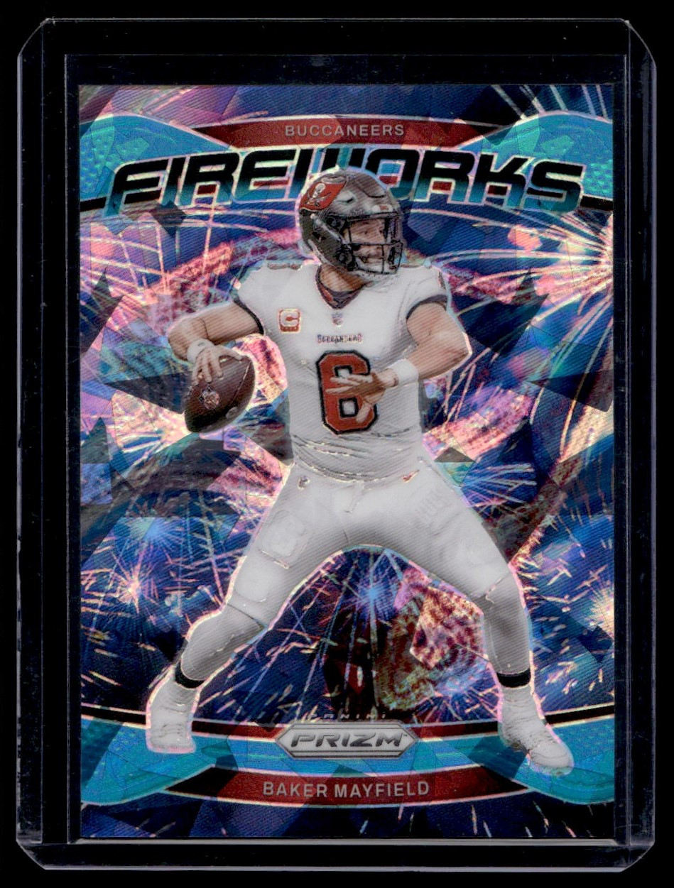 2024 Panini Prizm #6 Baker Mayfield Fireworks Blue Ice /99