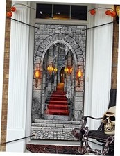 Halloween Door Cover 3D Backdrop, 78x36" Medieval Castle