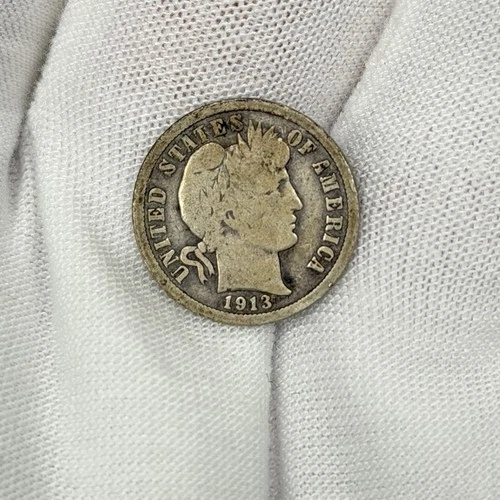 1913-P 10c Barber Dime Philadelphia Ten Cent 90% Silver Early US Coin
