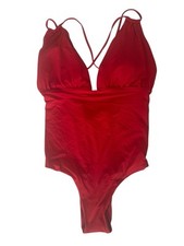 NWT Sunn Lab Swim Medium Red One Piece Swimsuit Strappy Plunge Patriotic MQ26