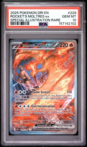 2025 POKEMON DRI EN-DESTINED RIVALS #229 TEAM ROCKET'S MOLTRES EX PSA 10