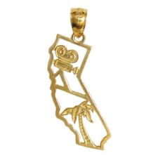 New 14k Yellow Gold California State Pendant