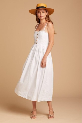 SMOCKED BUTTON MIDI DRESS 