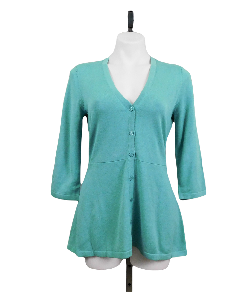 Isaac Mizrahi Live! V-Neck Peplum 3/4 Sleeve Cardigan, X-Small