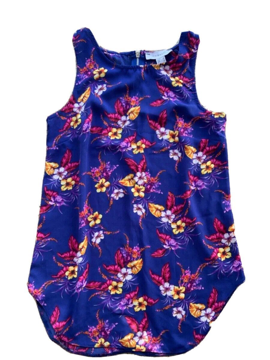 WOMENS VEST TOP T SHIRT UK 6 Blue Floral Summer Primark Zip Back Sleeveless