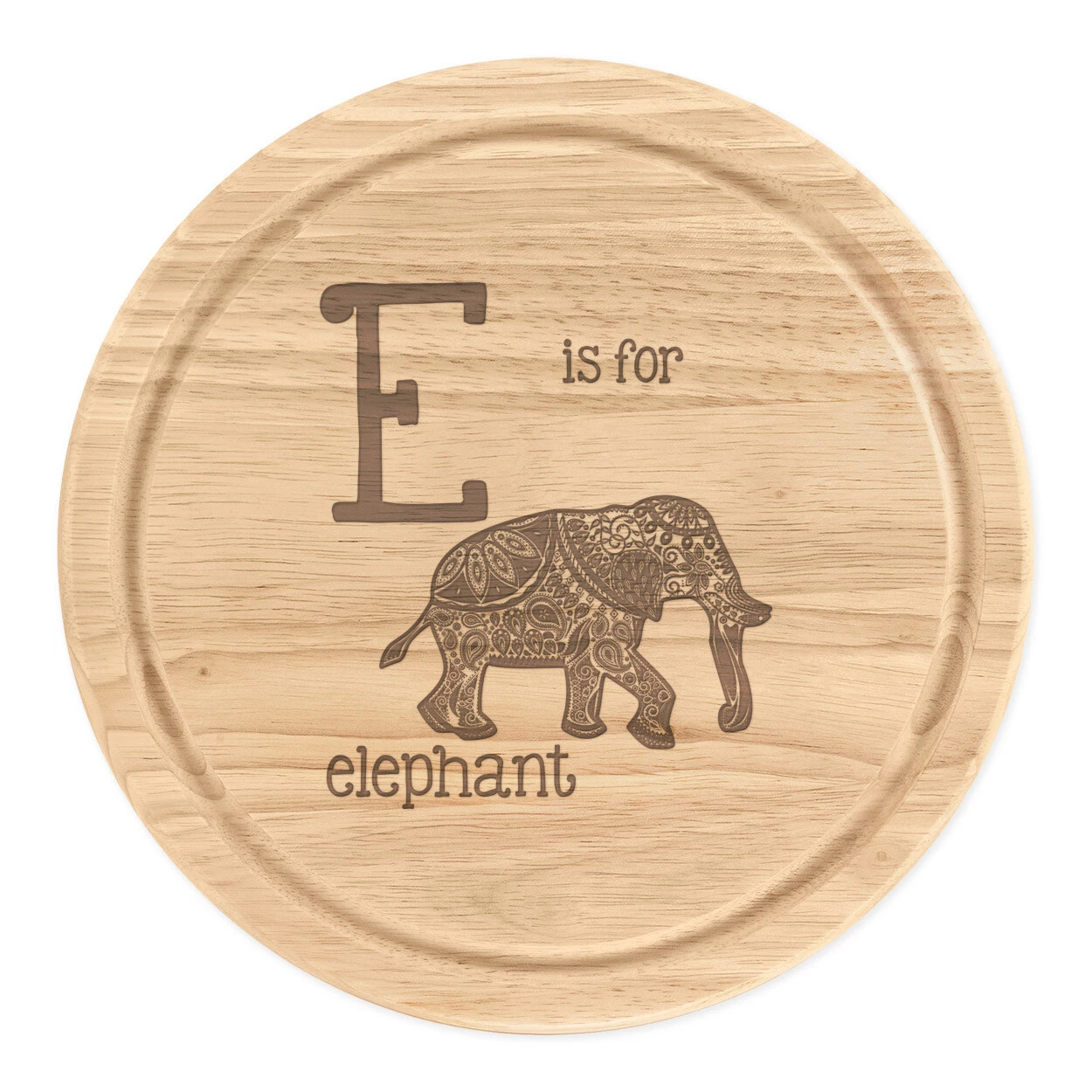 Letter E Is for Elephant Round Chopping Cheese Board Alphabet Cute