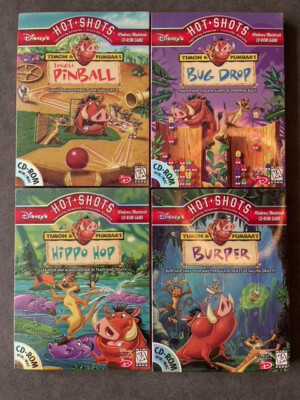 (4) Disney Hot Shots: Timba & Pumbaa CD-ROM Games -Jungle Pinball, Hippo Hop