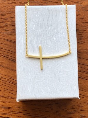 Sterling Silver 925 Sideways Curved Cross Pendant Necklace Womens 30mm(1.18'')