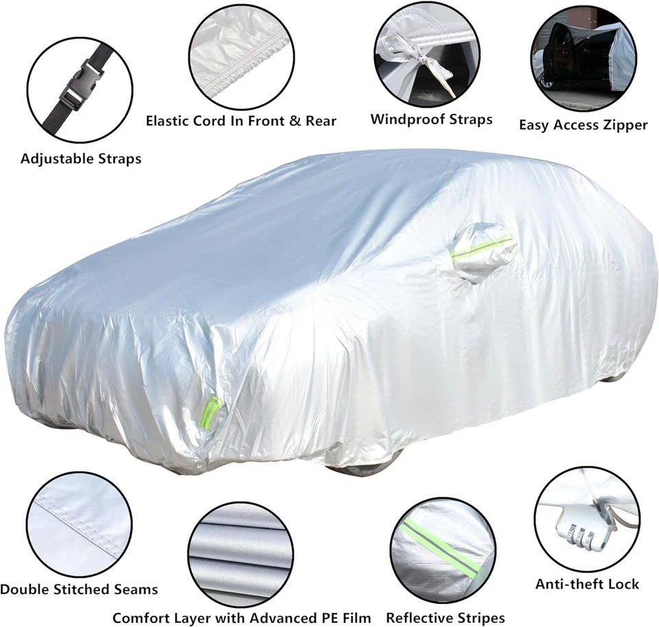 Car Cover for 206-215 inches Full-Size SUV Waterproof All Weather Door Zipper Foto 3 de 4