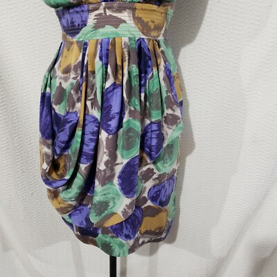 BCBGMAXAZRIA Silk Multicolor Green Floral Drape Pleated Dress 2 | eBay