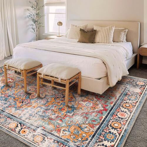 Washable Vintage Area Rug Boho Chic Medallion Distressed 6