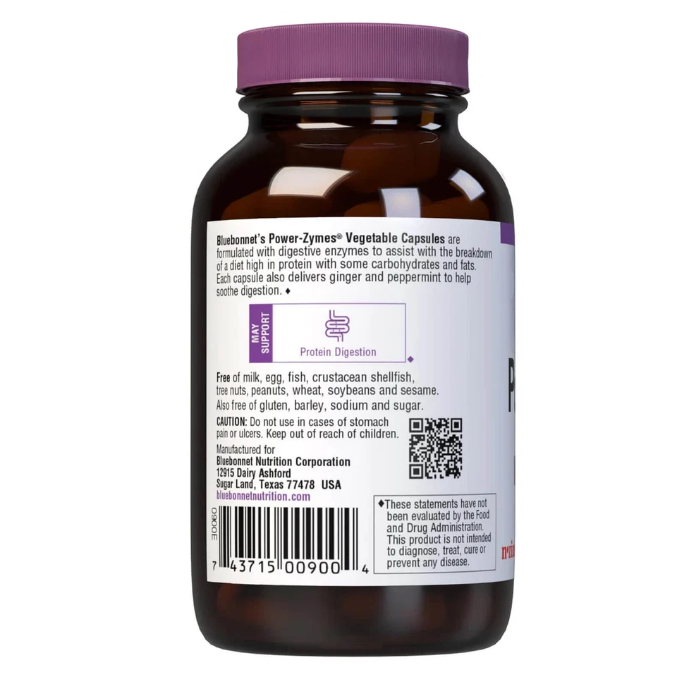 Bluebonnet Power-Zymes 90 Cápsulas Vegetales, Proteína Apoyo Digestivo Foto 3 de 4