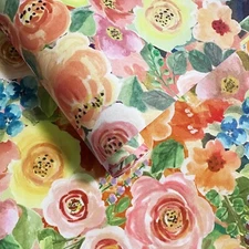 Jiffdiff diy Pink Watercolor Floral Wallpaper 17.3X80.3" Peel & Stick Wall Mural