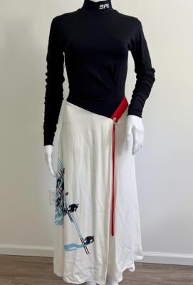 SPORTMAX defile SPX Multi Rayon Stretch Matt Jersey/Twill 'Skiers' Dress US2 I36