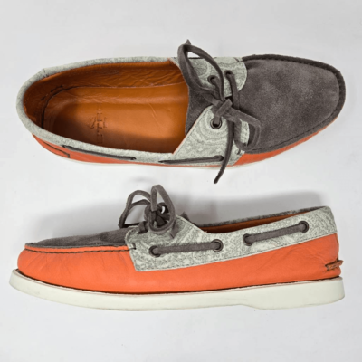 ETRO MILANO ORANGE BROWN LEATHER PAISLEY BOAT SHOES MENS SIZE 41 US 8 Men main image 4