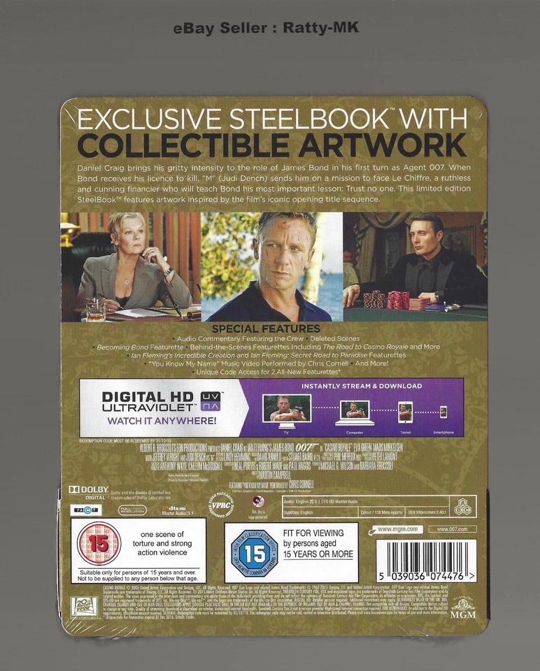 JAMES BOND 007 : CASINO ROYALE - UK EXCLUSIVE BLU RAY STEELBOOK - NEW & SEALED - Image 2 of 4