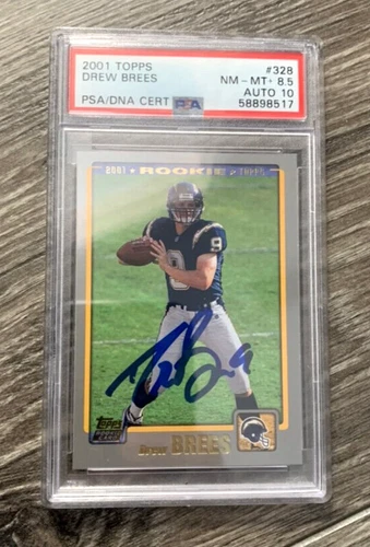 Drew Brees Autographed Signed 2001 Topps Rookie Card PSA Slab 8.5 Auto Grade 10