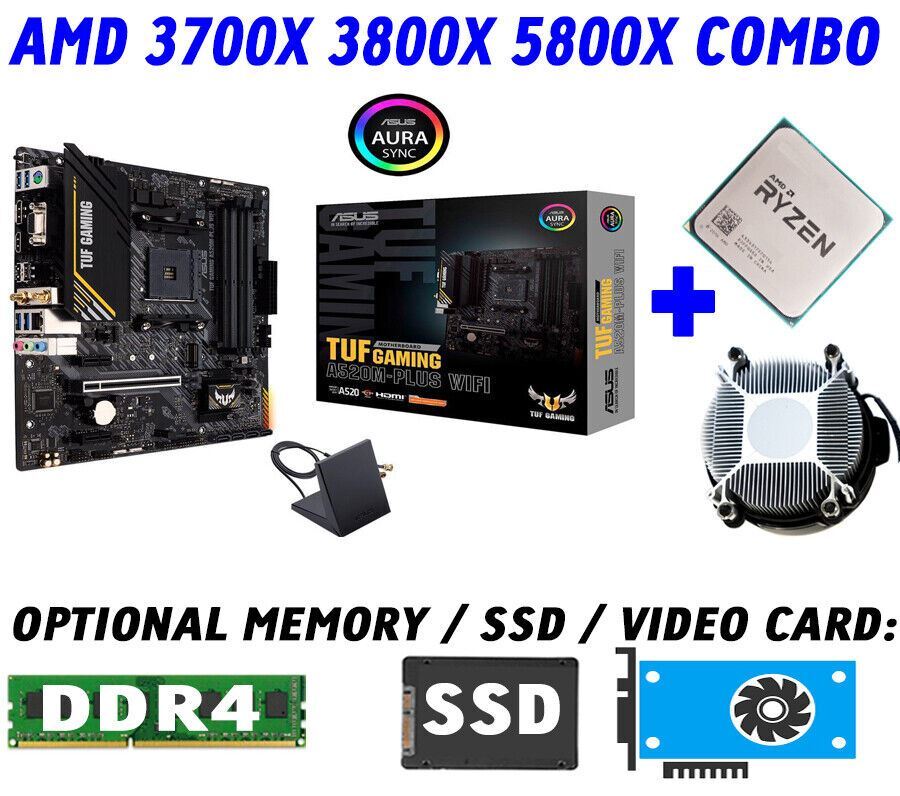 AMD RYZEN 5800X 3800X 3700X CPU+ASUS TUF GAMING A520M-PLUS WIFI