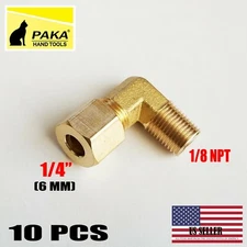 10 PC - Brass Compression Elbow Fitting 1/4" OD Tube x 1/8" NPT Male Pipe