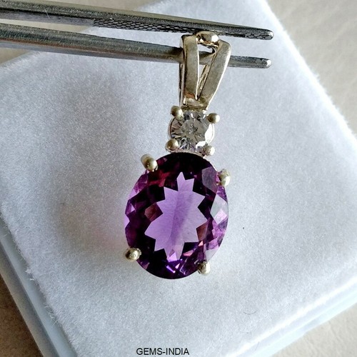 2.8 Gram Natural Amethyst Zircon 4 PRONGS Solid 925 Silver Pendant Solitaire AAA - Picture 5 of 5