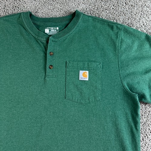 Carhartt Shirt Mens M Green Heavyweight Short Sleeve Henley Pocket Tee Workwear* - Picture 3 of 11