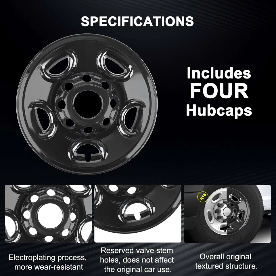 Glossy Wheel Skins For Chevy Express 2500 3500 4500; Wheel Covers; 4Pcs; 16 inch Foto 4 de 4