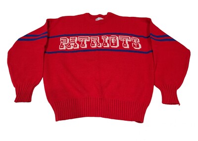 【OLD ENGLAND】(F) イタリア製 ボーダー ニット アンサンブル Vintage Red Cliff Engle Ltd. 80s NFL New England Patriots Pullover