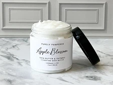 Apple Blossom Shea Butter & Oatmeal Body Cream, Thick Organic Lotion 4 oz