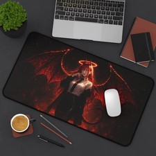 Cyberpunk Anime Waifu Desk Mat, Neon City Girl Gamer Mousepad