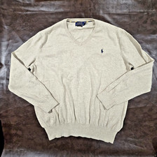 Polo Ralph Lauren 100 Pima Cotton Tan beige V-Neck Sweater Men's L