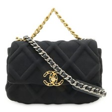 Chanel 19 Matelassé Chain Bag Cotton Jersey Women Black One Size
