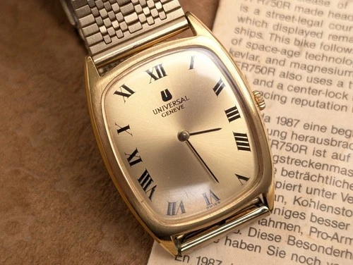 Universal Geneve 542137 Gold Roman Dial Hand-winding Tank Men's Watch Vintage