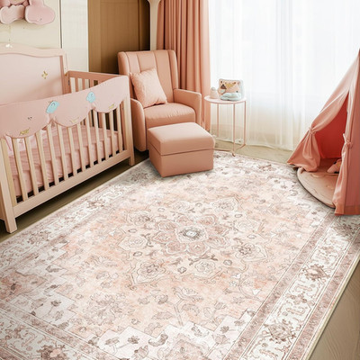 Machine Washable Rugs Nursery Rug 5X7 Cute Girl Non Slip Low Pile Water Repellen