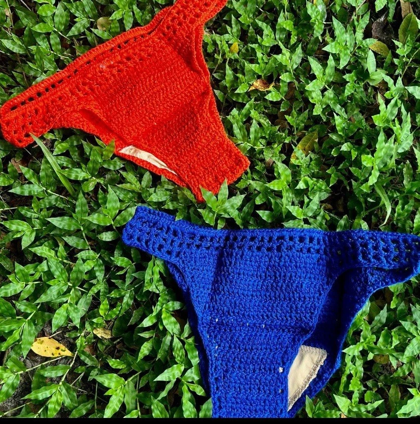 Handmade Crochet Bikini Bottom Sexy Swimwear Mid-high Waist Swimming Trunks - Image 2 of 3