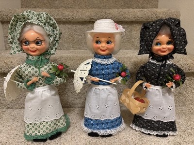 3 Vintage Dish Soap Bottle Dolls 13  Granny Country Handmade 