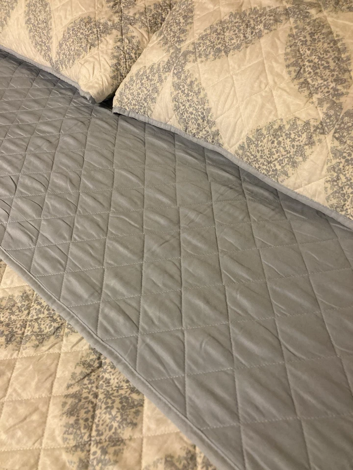 Edredón Cannon King 3 piezas con fundas de almohada ligero azul gris marfil reversible Foto 3 de 4