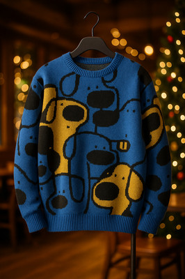 Cozy Blue Knitted Sweater with Playful Dog Pattern | Women s Retro Winter Pullov