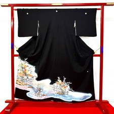 Japanese Kimono 'TOMESODE' Silk/Flower/Gold embroidery/Length:160cm N1314
