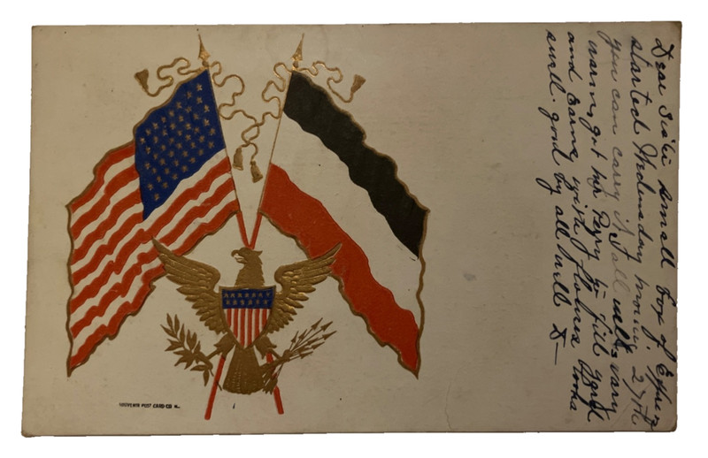 Antique 1908 45 Star U.S. Flag and German Flag Postcard