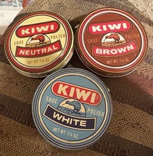 Vintage Kiwi Neutral Brown And White Shoe Polish 1 1/8 Oz Tins