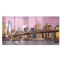 Glasuhr Wanduhr Aus Glas Im Querformat Manhattan New York WeißE Zeiger 60X30 Cm
