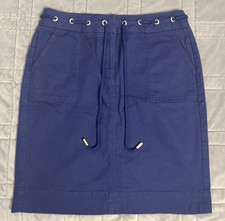 Talbots Women s Midi A-Line Skirt Sz 10 Navy Blue Office Casual Back Slit