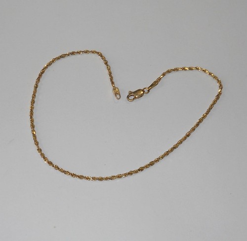 Sparkling Solid 14K Yellow Gold Ankle Bracelet Anklet 9.5" Chain not Scrap