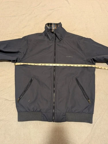 L.L.Bean Men's Warm-Up Jacket Flannel-Lined Dark Navy S Plaid Lining Full Zip image 8