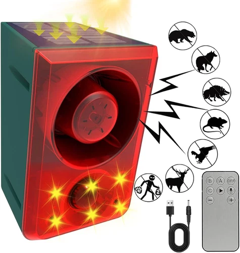 Solar Outdoor Motion Sensor Alarm with Dog Barking Gunshot Sound, Support Record