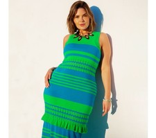 Never Fully Dressed Blue & Green Firework Knit Luxe Dress Size 8 Maxi Tiered 