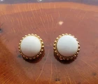 Vintage Nettie Rosenstein White Swirl Milk Glass Goldtone Clip On Earrings